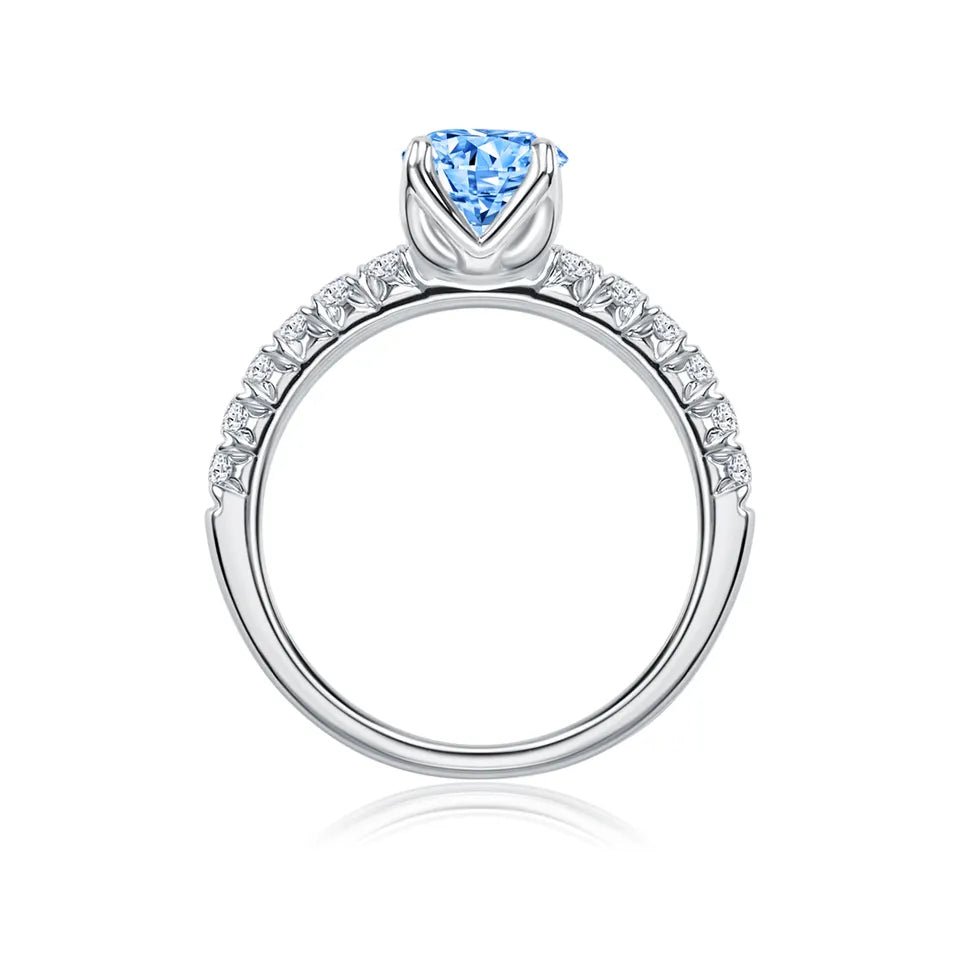 1 Carat Round Cut Lab Created Blue Diamond Pave Solitaire Engagement Ring in 18 Karat White Gold - Boutique Pavè