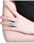 10 Carat Emerald Cut Lab Created Aquamarine Statement Ring in 18 Karat Gold - Boutique Pavè