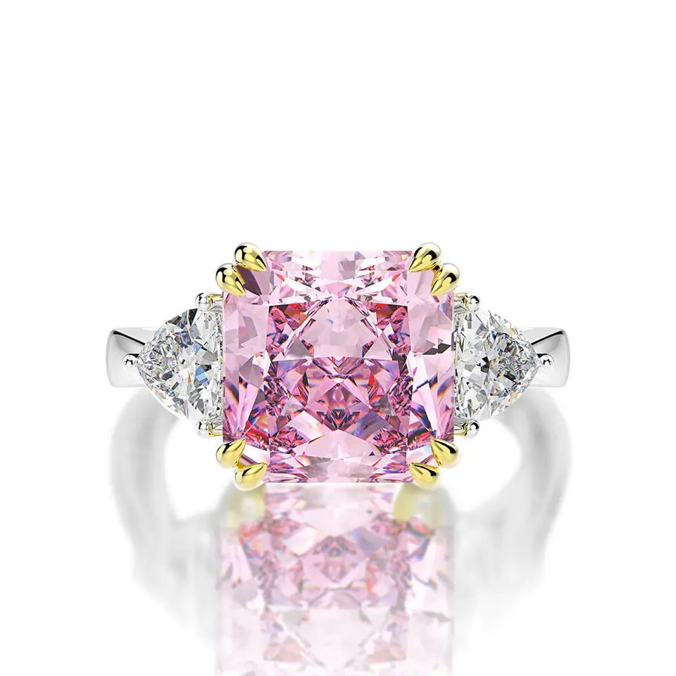 11 Carat Cushion Cut Fancy Intense Pink Cubic Zirconia Engagement Ring in Platinum Plated Sterling Silver - Boutique Pavè