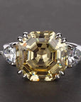 11 Carat Octagonal High Quality Yellow Cubic Zirconia Statement Ring in Platinum Plated Sterling Silver - Boutique Pavè