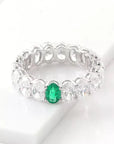 11 Carat Oval Cut Lab Created Diamond & Lab Emerald Eternity Ring in 18 Karat White Gold - Boutique Pavè