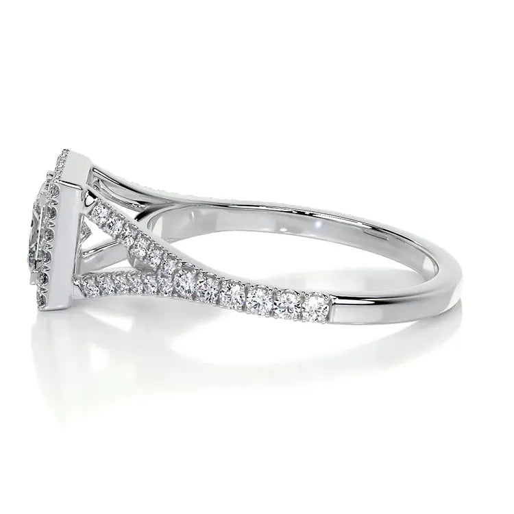 1.25 Carat Brilliant Princess Cut Moissanite Pave Square Halo Split Shank Engagement Ring in Platinum - Boutique Pavè