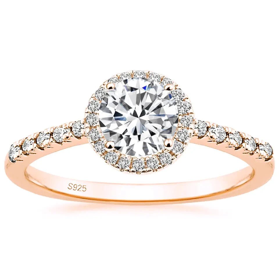 1.25 Carat Brilliant Round Cut 5A Rated Cubic Zirconia Halo Engagement Ring Gold Plated Sterling Silver - Boutique Pavè