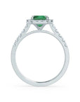 1.25 Carat Emerald Cut Lab Created Emerald Moissanite Halo Engagement Ring in 14 Karat Gold - Boutique Pavè