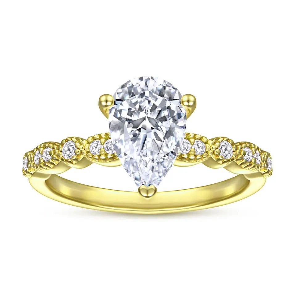 1.3 Carat Pear Cut Luxury Cubic Zirconia Pave Solitaire Engagement Ring in 14 Karat Gold - Boutique Pavè