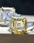 14 Carat Asscher Cut Highest Quality Yellow Cubic Zirconia Engagement Ring - Platinum Plated Sterling Silver - Boutique Pavè