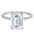 1.5 Carat Brilliant Emerald Cut Lab Created Diamond Eternity Hidden Halo Engagement Ring in 18 Karat Gold - Boutique Pavè