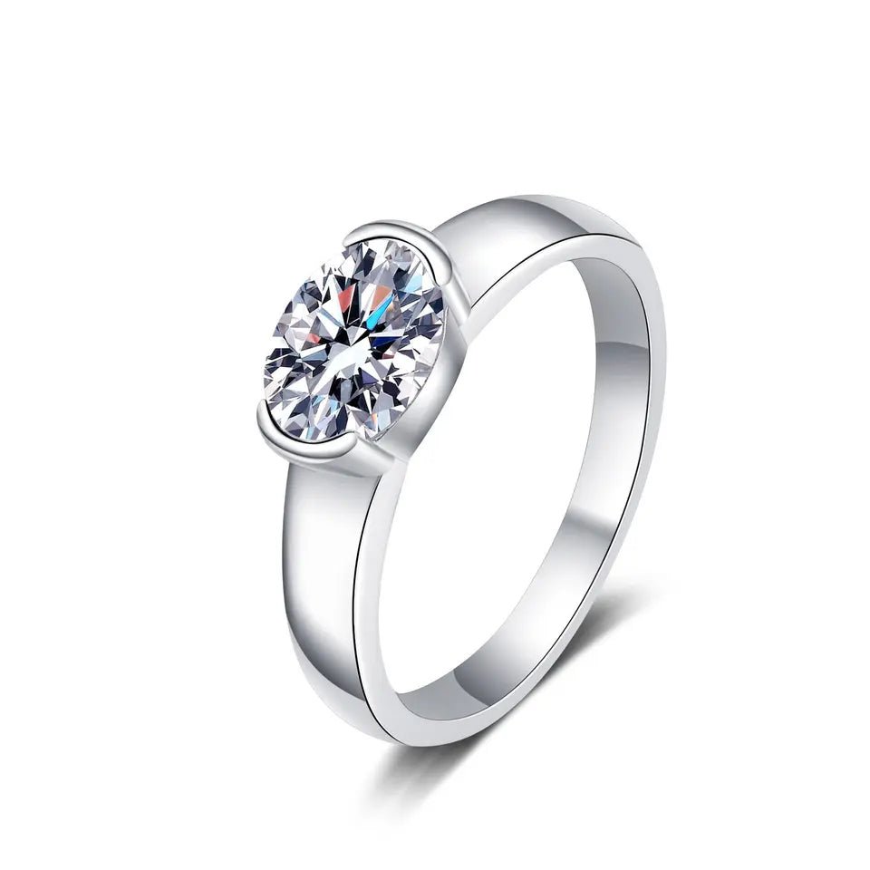 1.5 Carat Brilliant Oval Cut Moissanite East to West Solitaire Engagement Ring in Platinum Plated Sterling Silver - Boutique Pavè