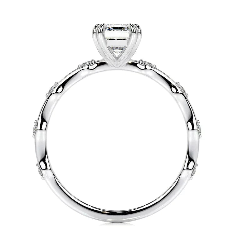 1.5 Carat Emerald Cut Lab Created Diamond Engagement Ring in 14 Karat White Gold - Boutique Pavè