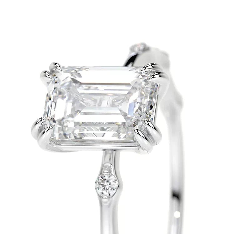 1.5 Carat Emerald Cut Lab Created Diamond Engagement Ring in 14 Karat White Gold - Boutique Pavè