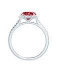 1.5 Carat Lab Created Ruby and Pave Moissanite Halo Engagement Ring in 18 Karat Gold - Boutique Pavè