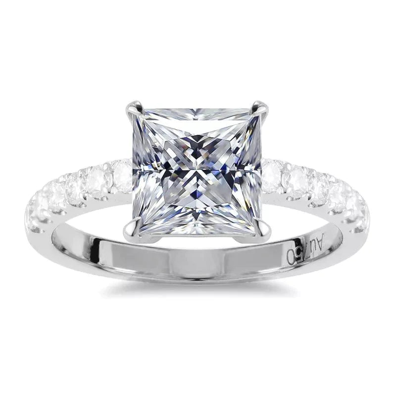 1.5 Carat Princess Cut Lab Created Diamond Pave Solitaire Engagement Ring in 18 Karat White Gold - Boutique Pavè