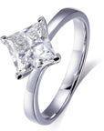 1.5 Carat Princess Cut Lab Created Diamond Twisted Solitaire Engagement Ring in 18 Karat White Gold - Boutique Pavè