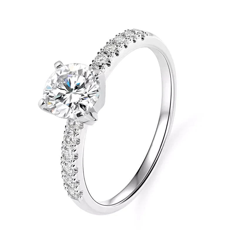1.5 Carat Round Cut Lab Created Diamond Solitaire Pave Engagement Ring in 14 Karat White Gold - Boutique Pavè