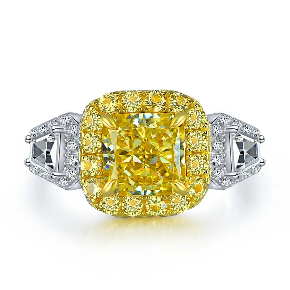 1.5 Princess Cut Fancy Yellow Cubic Zirconia Art Deco Engagement Ring in Platinum Plated Sterling Silver - Boutique Pavè