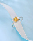 1.57 Carat Cushion Cut Canary Lab Created Diamond Double Halo Engagement Ring 14 Karat White Gold - Boutique Pavè