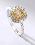 1.75 Carat Cushion Cut Canary Lab Created Diamond Double Halo Engagement Ring 14 Karat White Gold - Boutique Pavè