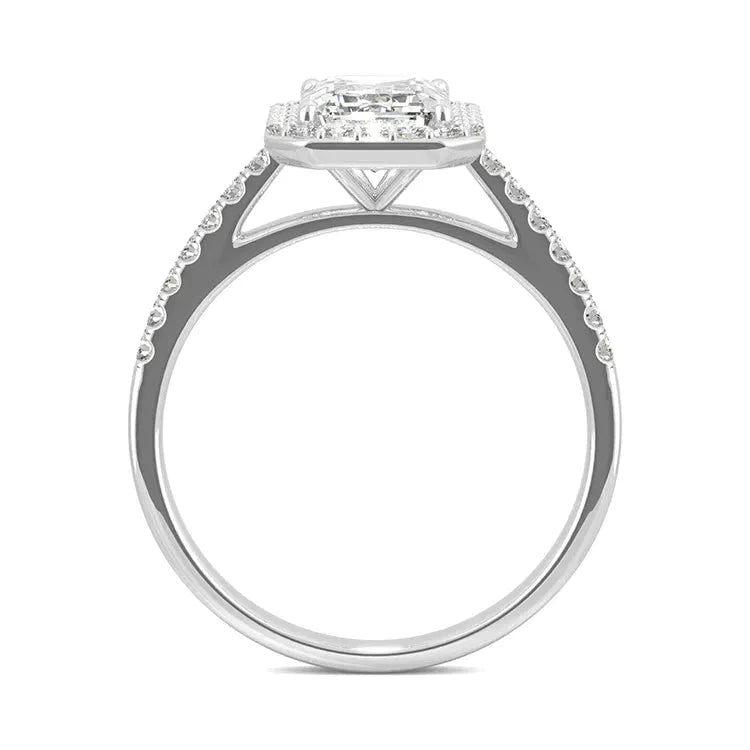 1.75 Total Carat Emerald Cut Moissanite Engagement Ring in 14 Karat White Gold - Boutique Pavè