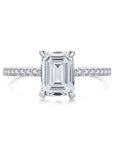1.8 Carat Emerald Cut 5A Rated Cubic Zirconia Pave Solitaire Engagement Ring in Platinum Plated Sterling Silver - Boutique Pavè