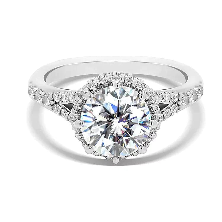 2 Carat Brilliant Round Cut Moissanite Double Halo Engagement Ring in 14 Karat White Gold - Boutique Pavè