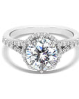 2 Carat Brilliant Round Cut Moissanite Double Halo Engagement Ring in 14 Karat White Gold - Boutique Pavè