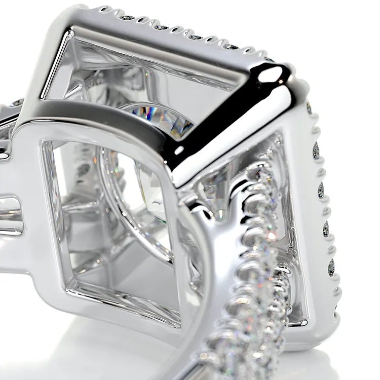 2 Carat Brilliant Round Cut Moissanite Split Shank Halo Engagement Ring in 18 Karat White Gold - Boutique Pavè