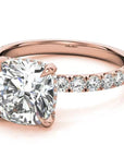 2 Carat Cushion Cut Lab Created Diamond Pave Solitaire Hidden Halo Engagement Ring in 14 Karat Rose Gold - Boutique Pavè