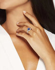 2 Carat Cushion Cut Lab Created Sapphire and Moissanite Halo Engagement Ring in 14 Karat White Gold - Boutique Pavè