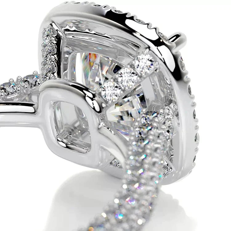 2 Carat Cushion Cut Moissanite Halo Engagement Ring in 14 Karat White Gold - Boutique Pavè