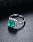 2 Carat Emerald Cut Lab Created Colombian Emerald Fancy Halo Engagement Ring in 9 Karat Gold - Boutique Pavè
