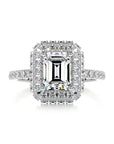 2 Carat Emerald Cut Moissanite Halo Engagement Ring in 14 Karat White Gold - Boutique Pavè