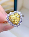 2 Carat Heart Cut Fancy Yellow Cubic Zirconia Halo Engagement Ring in Platinum Plated Sterling Silver - Boutique Pavè
