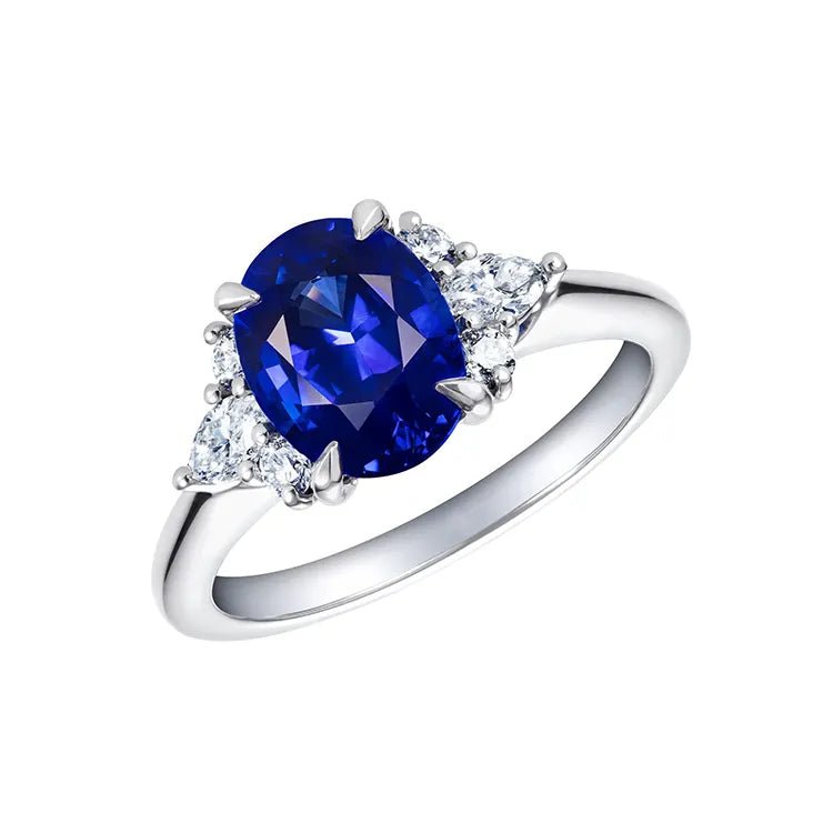 2 Carat Oval Cut Lab Created Sapphire and Moissanite Accent Engagement Ring in 14 Karat White Gold - Boutique Pavè