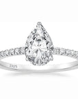 2 Carat Pear Cut 5A Rated Cubic Zirconia Pave Solitaire Engagement Ring Gold Plated Sterling Silver - Boutique Pavè