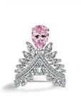 2 Carat Pear Cut Fancy Pink Cubic Zirconia Feather Crown Engagement Ring in Platinum Plated Sterling Silver - Boutique Pavè
