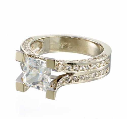 2 Carat Princess Cut and Pave Cubic Zirconia Split Band Engagement Ring In Sterling Silver - Boutique Pavè