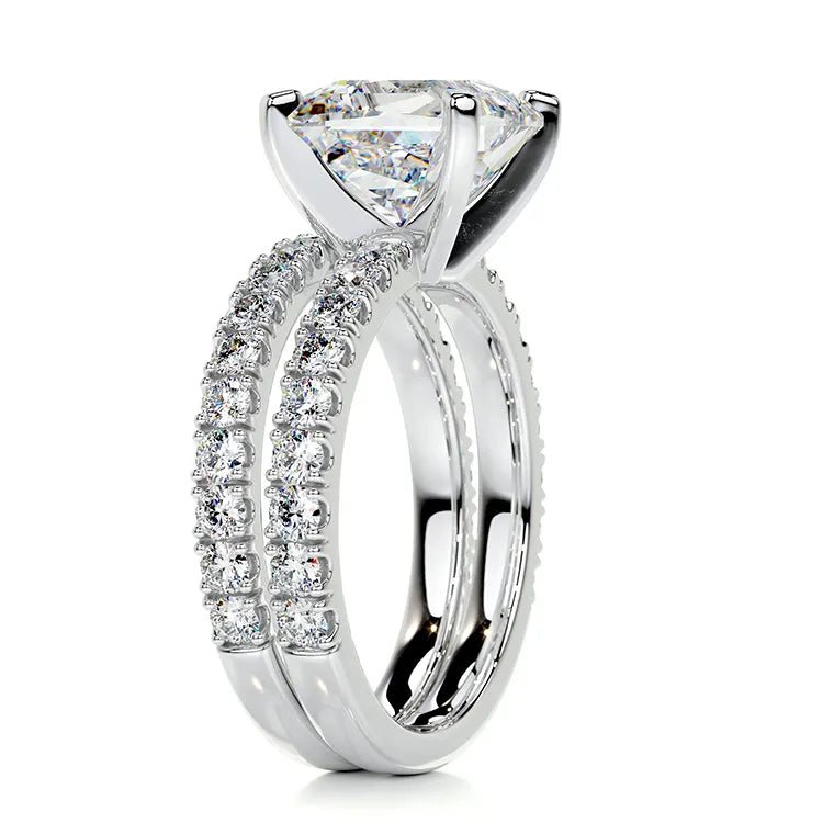 2 Carat Princess Cut Moissanite Pave Solitaire Wedding Ring Set in 18 Karat White Gold - Boutique Pavè