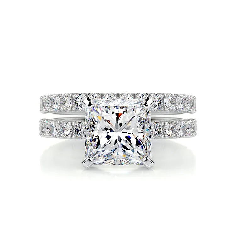2 Carat Princess Cut Moissanite Pave Solitaire Wedding Ring Set in 18 Karat White Gold - Boutique Pavè