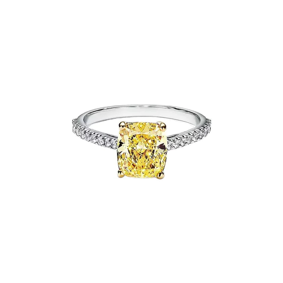 2 Carat Radiant Cut Canary Yellow Lab Created Diamond Pave Solitaire Engagement Ring in 18 Karat White Gold - Boutique Pavè