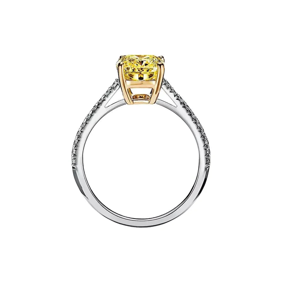 2 Carat Radiant Cut Canary Yellow Lab Created Diamond Pave Solitaire Engagement Ring in 18 Karat White Gold - Boutique Pavè