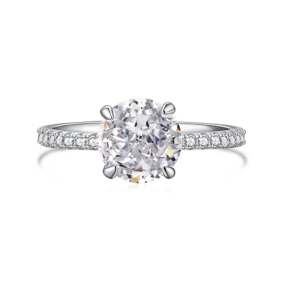 2 Carat Round Cut Cubic Zirconia Pave Solitaire Engagement Ring in Platinum Plated Sterling Silver - Boutique Pavè