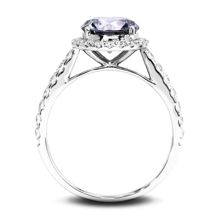 2 Carat Round Cut Pepper Blue Moissanite Halo Engagement Ring in 18 Karat White Gold - Boutique Pavè