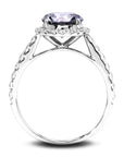 2 Carat Round Cut Pepper Blue Moissanite Halo Engagement Ring in 18 Karat White Gold - Boutique Pavè