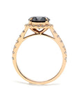 2 Carat Round Cut Pepper Moissanite Halo Engagement Ring in 18 Karat Rose Gold - Boutique Pavè