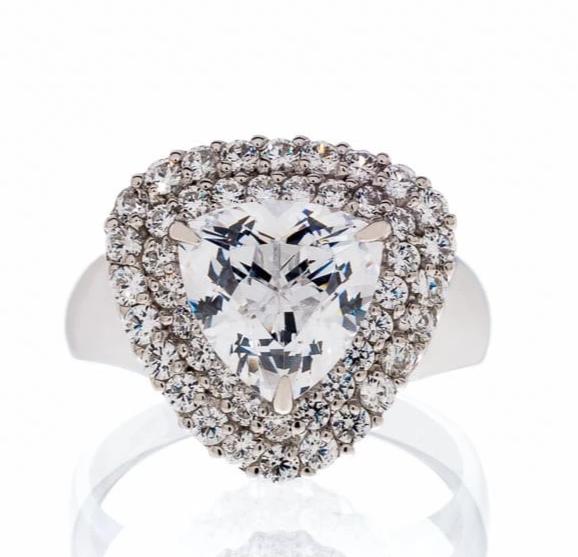 2 Carat Trillion Cut Cubic Zirconia Halo Engagement Ring In Sterling Silver - Boutique Pavè