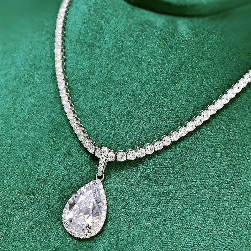 20 Carat Pear Cut Cubic Zirconia Statement Necklace in Platinum-Plated Sterling Silver - Boutique Pavè