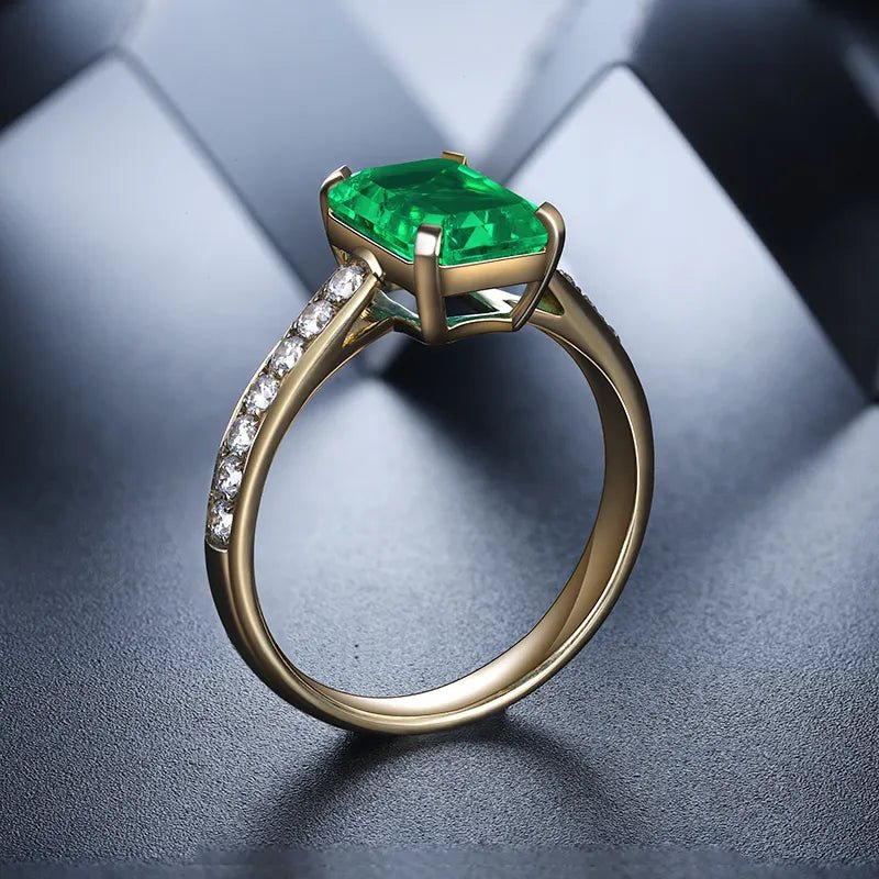 2.25 Carat Emerald Cut Lab Created Emerald Pave Solitaire Engagement Ring in 9 Karat Gold - Boutique Pavè