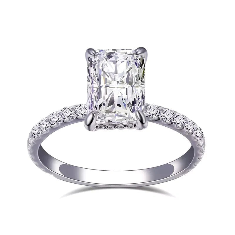 2.25 Carat Radiant Cut Lab Created Diamond Pave Solitaire Engagement Ring in 18 Karat White Gold - Boutique Pavè