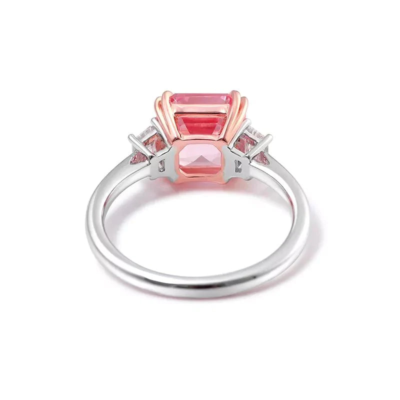 2.5 Carat Asscher Cut Lab Created Pink Sapphire and Moissanite Engagement Ring in 14 Karat Gold - Boutique Pavè
