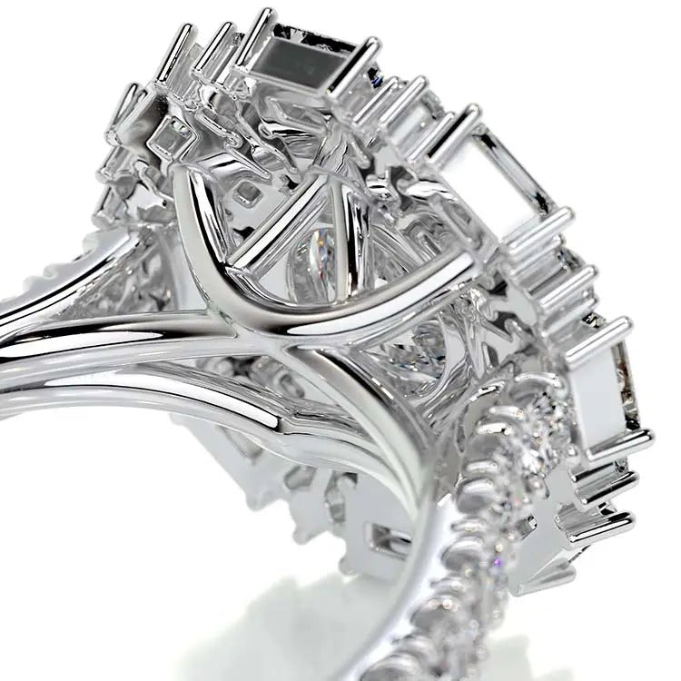 2.5 Carat Brilliant Round Cut Moissanite Fancy Cluster Halo Engagement Ring in Platinum - Boutique Pavè